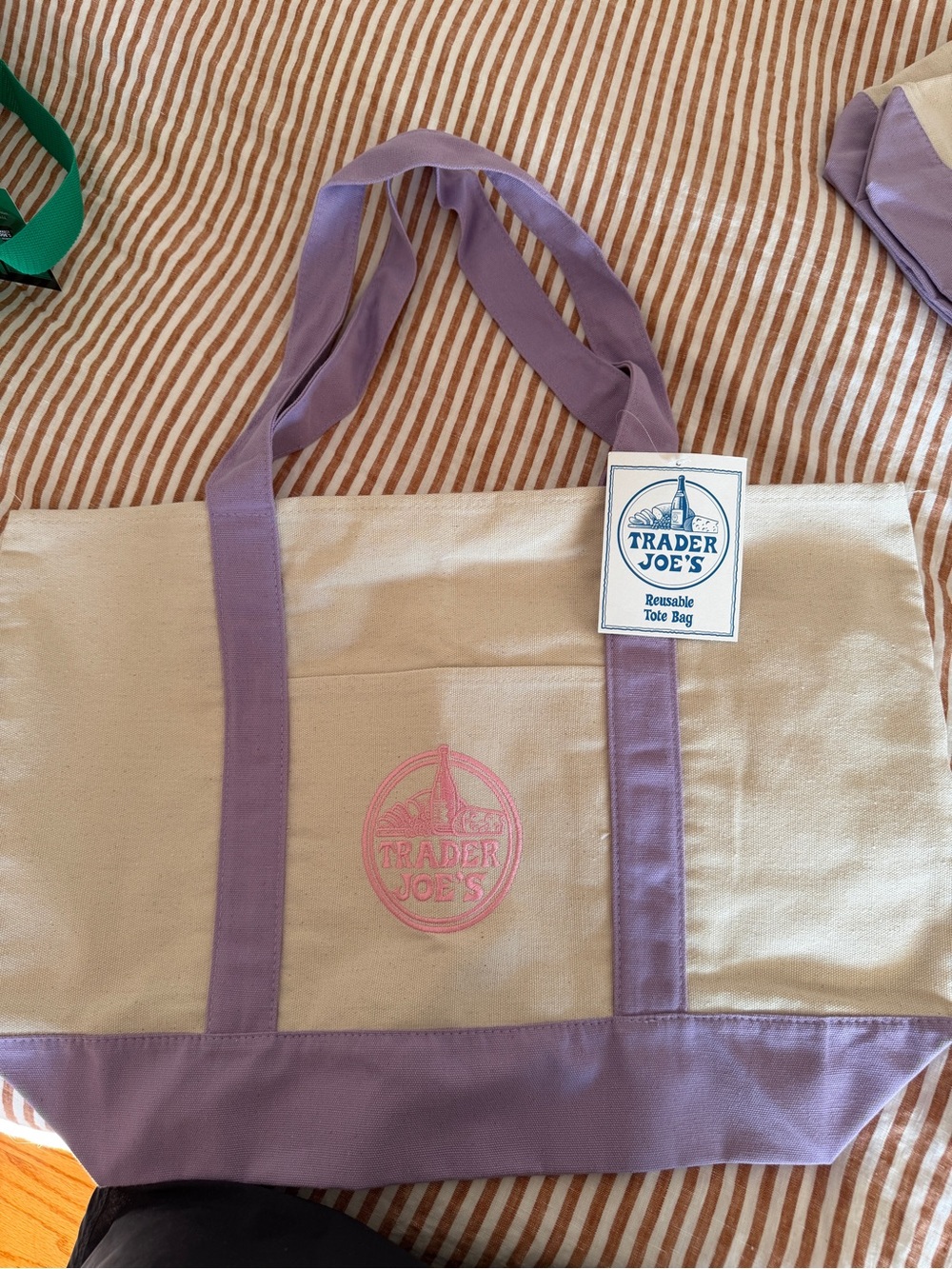 Trader Joe's Lavender-Trim Canvas Tote Bag
